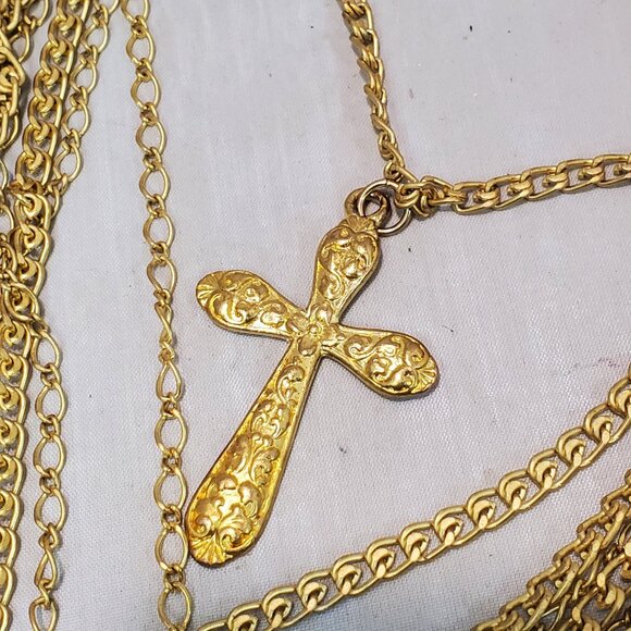 Bijou Multi-Layered Gold Cross Necklace: - Picture 4 of 9